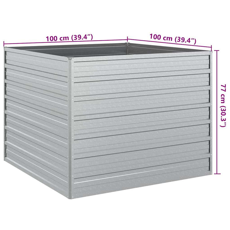 Strat înălțat de grădină argintiu 100x100x77cm oțel galvanizat