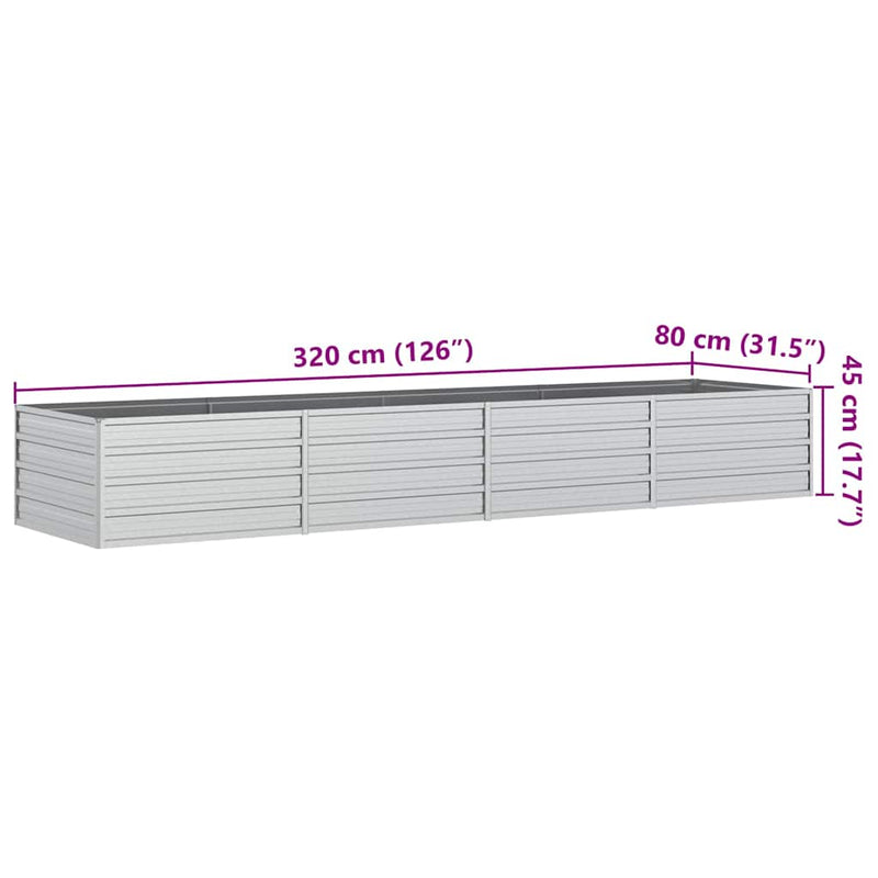 Strat înălțat de grădină argintiu 320x80x45 cm oțel galvanizat