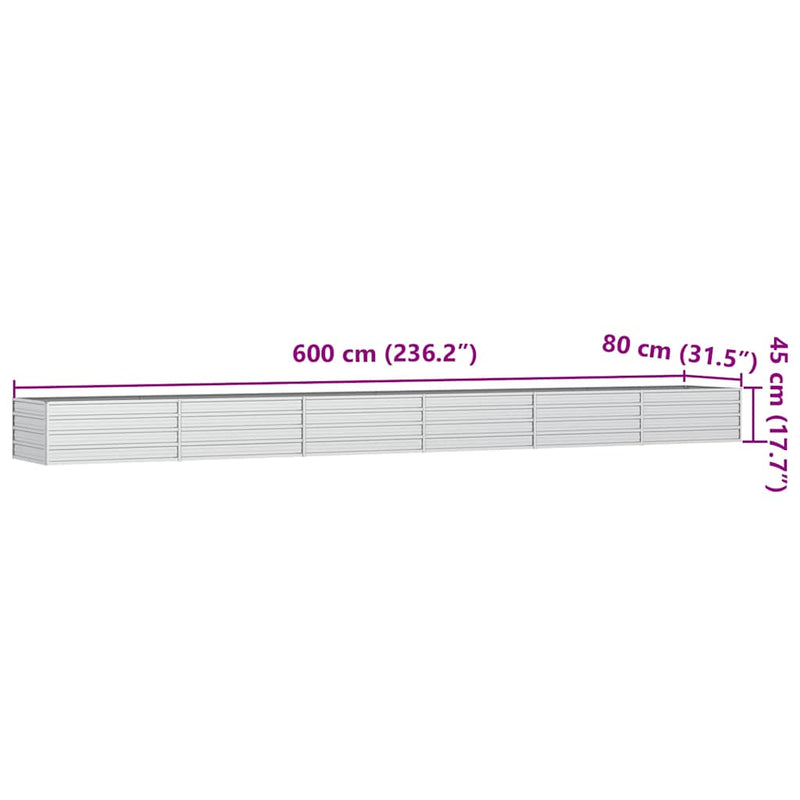 Strat înălțat de grădină argintiu 600x80x45 cm oțel galvanizat