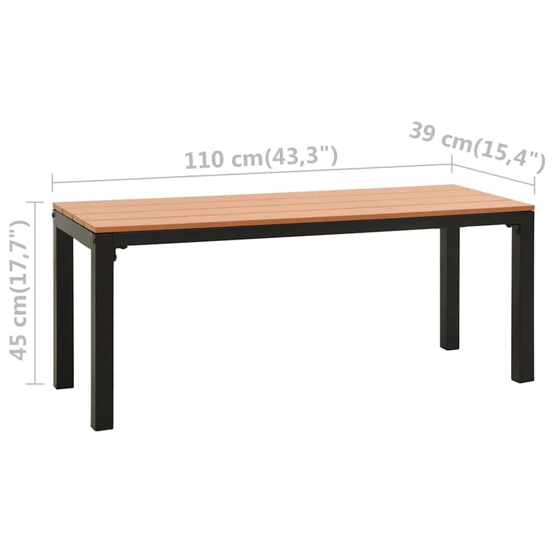 Bancă de grădină, maro și negru, 110 cm, oțel și WPC