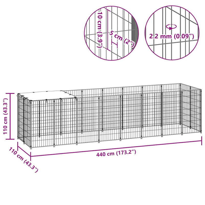 Padoc pentru câini, negru, 4,84 m², oțel
