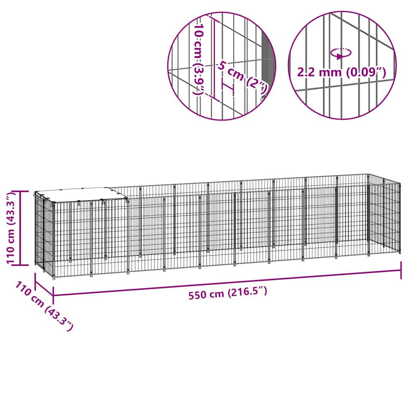 Padoc pentru câini, negru, 6,05 m², oțel