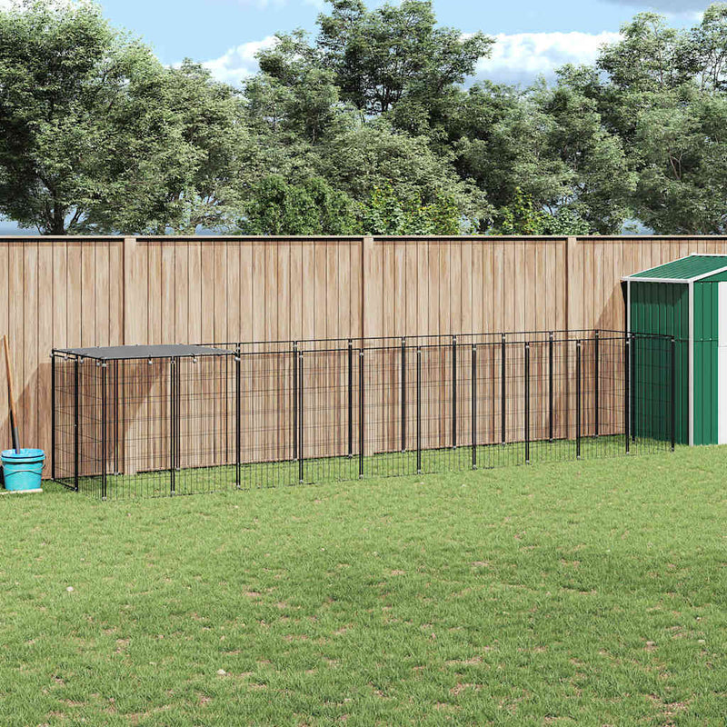 Padoc pentru câini, negru, 6,05 m², oțel