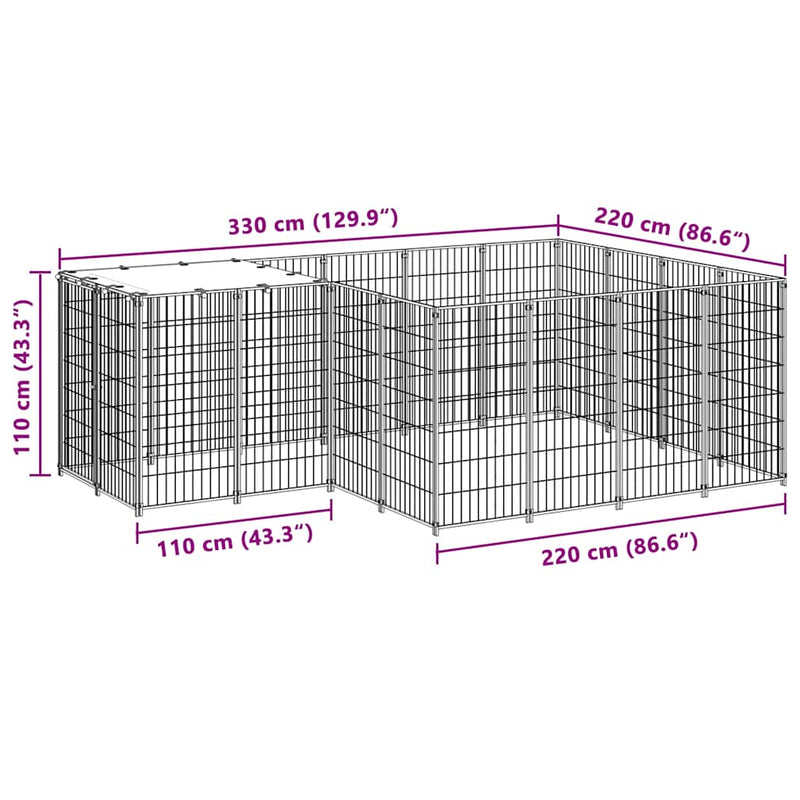Padoc pentru câini, negru, 6,05 m², oțel