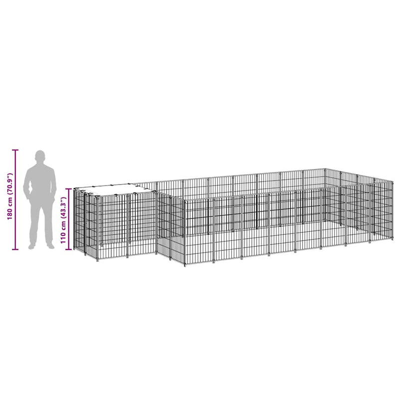 Padoc pentru câini, negru, 10,89 m², oțel