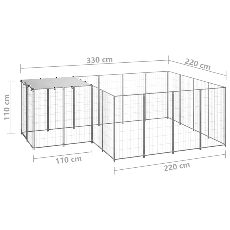 Padoc pentru câini, argintiu, 6,05 m², oțel