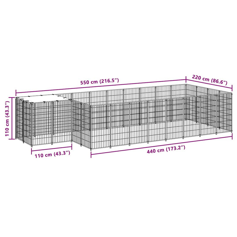 Padoc pentru câini, argintiu, 8,47 m², oțel