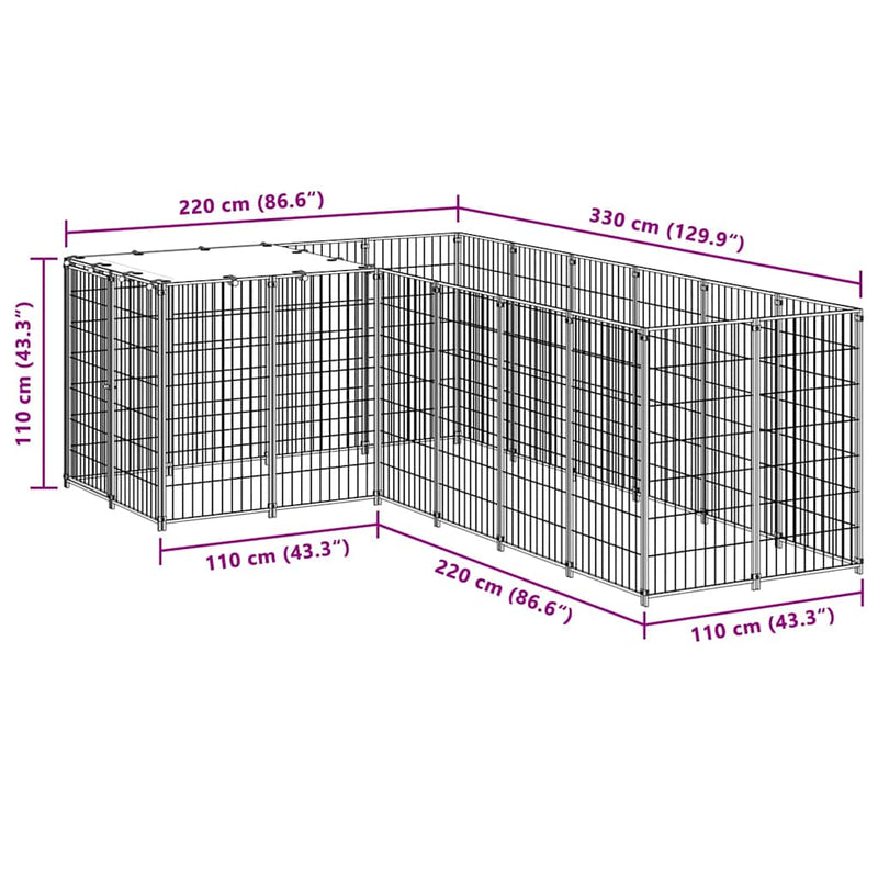 Padoc pentru câini, negru, 4,84 m², oțel