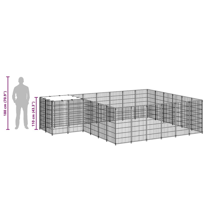 Padoc pentru câini, negru, 12,1 m², oțel