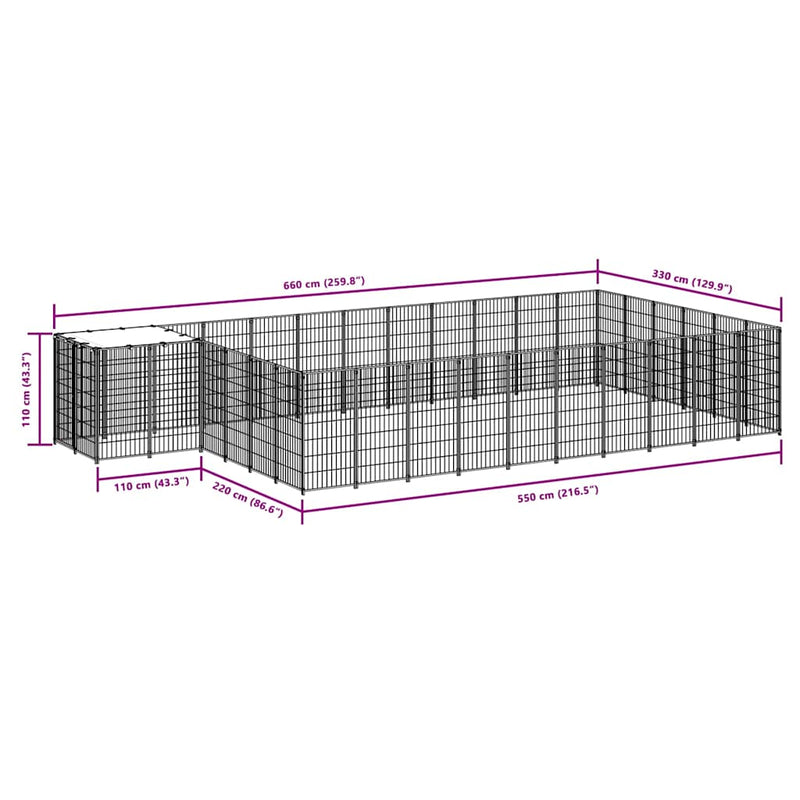 Padoc pentru câini, negru, 19,36 m², oțel