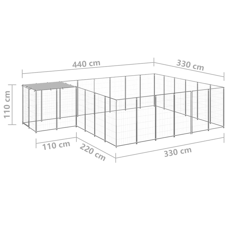 Padoc pentru câini, argintiu, 12,1 m², oțel
