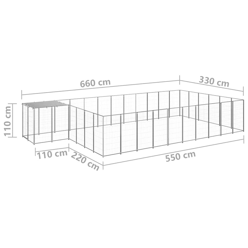 Padoc pentru câini, argintiu, 19,36 m², oțel