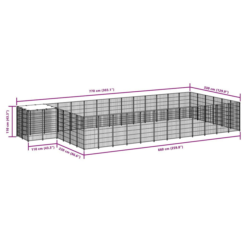 Padoc pentru câini, argintiu, 22,99 m², oțel