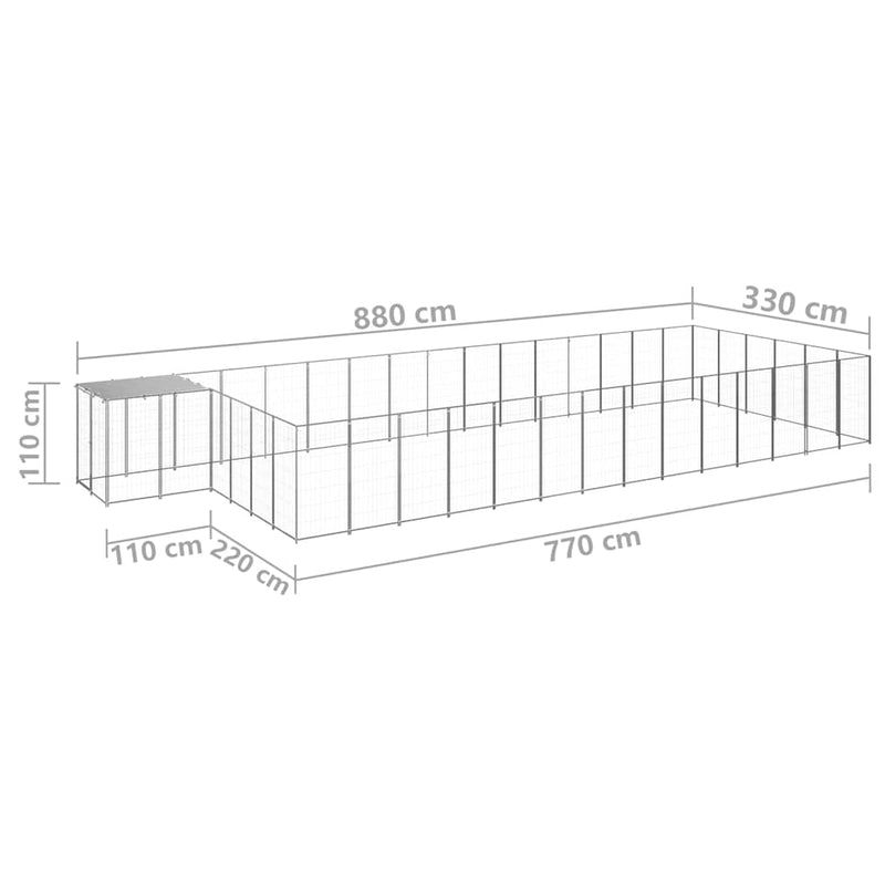 Padoc pentru câini, argintiu, 26,62 m², oțel