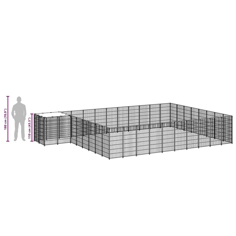 Padoc pentru câini, negru, 25,41 m², oțel