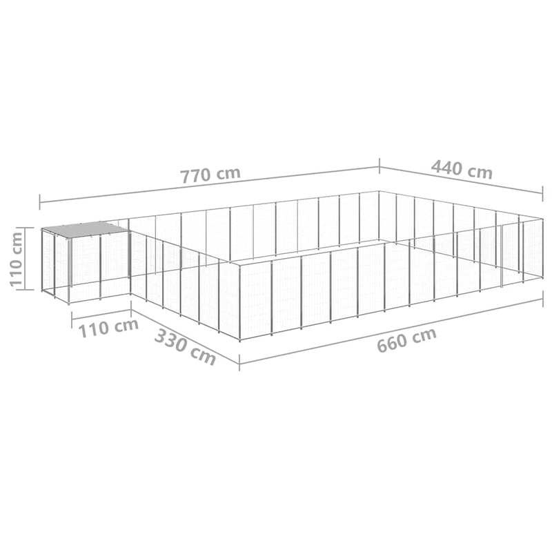 Padoc pentru câini, argintiu, 30,25 m², oțel