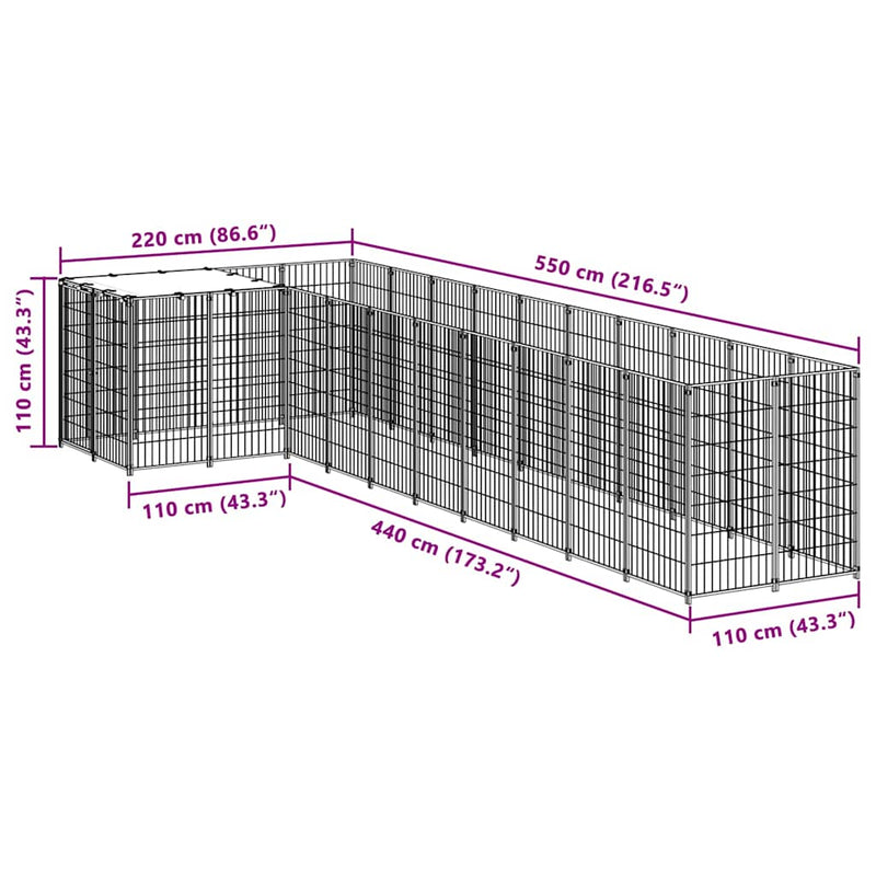 Padoc pentru câini, negru, 7,26 m², oțel