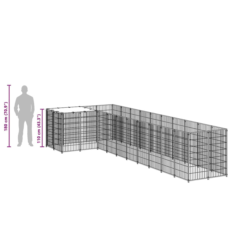 Padoc pentru câini, negru, 7,26 m², oțel