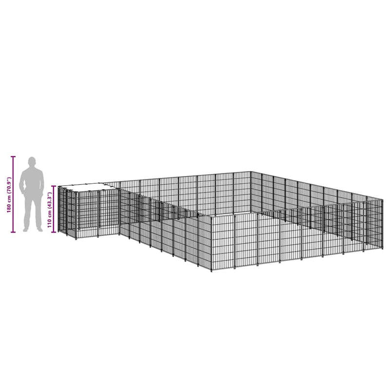 Padoc pentru câini, negru, 25,41 m², oțel
