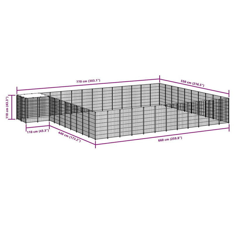 Padoc pentru câini, negru, 37,51 m², oțel