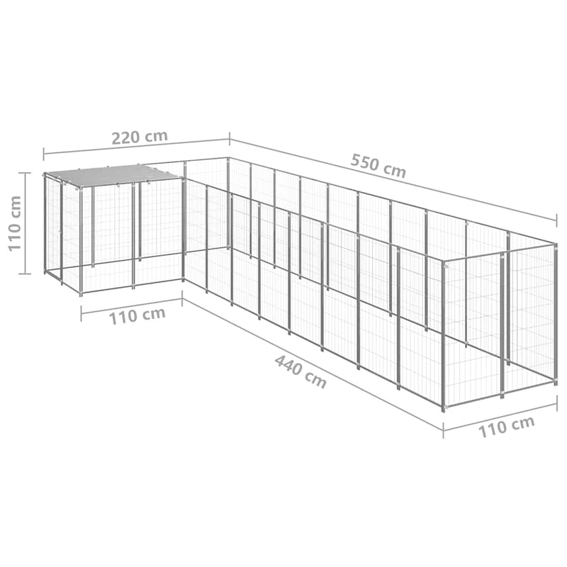 Padoc pentru câini, argintiu, 7,26 m², oțel