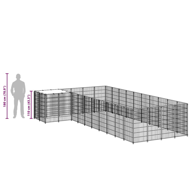 Padoc pentru câini, argintiu, 13,31 m², oțel