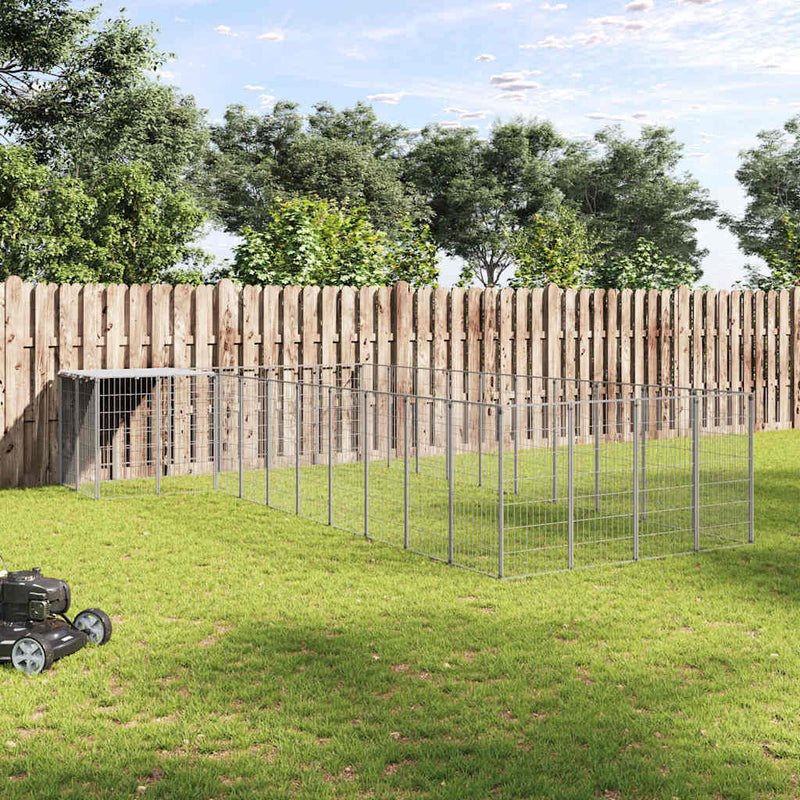 Padoc pentru câini, argintiu, 13,31 m², oțel