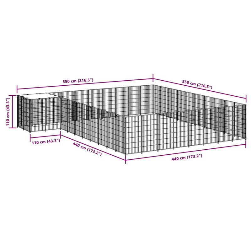 Padoc pentru câini, argintiu, 25,41 m², oțel
