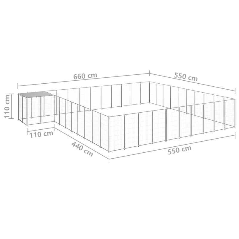 Padoc pentru câini, argintiu, 31,46 m², oțel