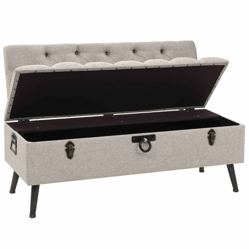 Bancă de depozitare cu spătar, crem, 110 cm, material textil