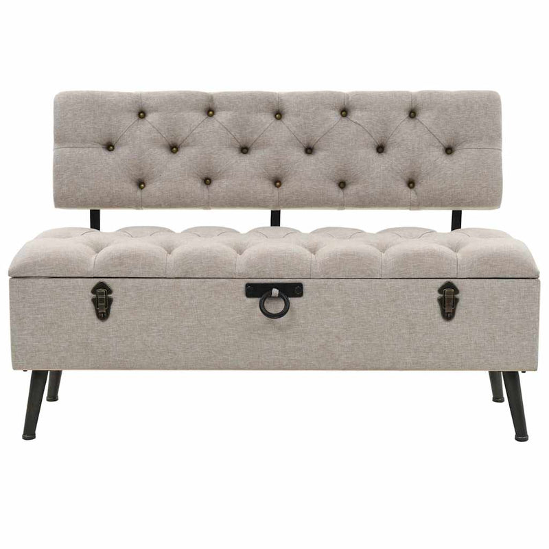 Bancă de depozitare cu spătar, crem, 110 cm, material textil