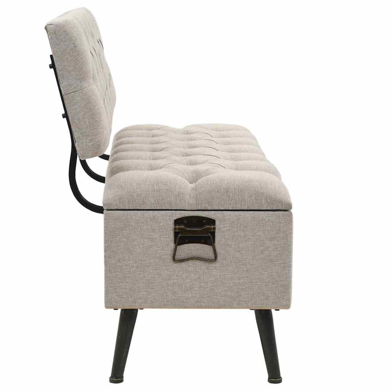 Bancă de depozitare cu spătar, crem, 110 cm, material textil