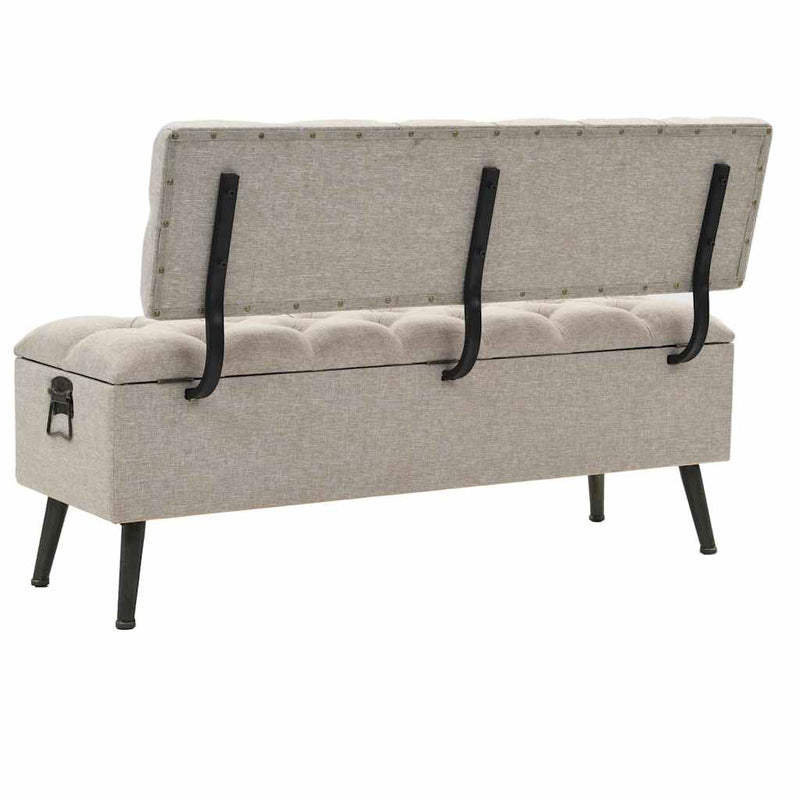 Bancă de depozitare cu spătar, crem, 110 cm, material textil
