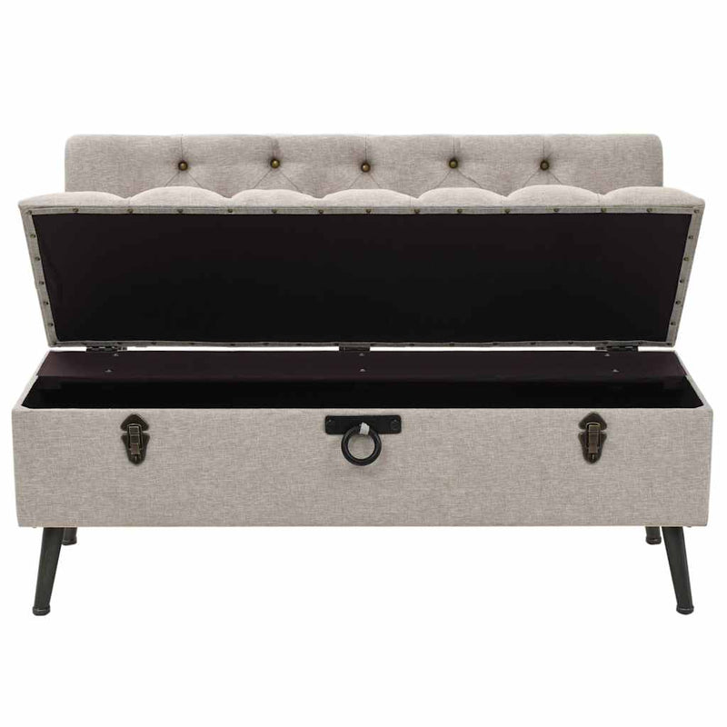 Bancă de depozitare cu spătar, crem, 110 cm, material textil