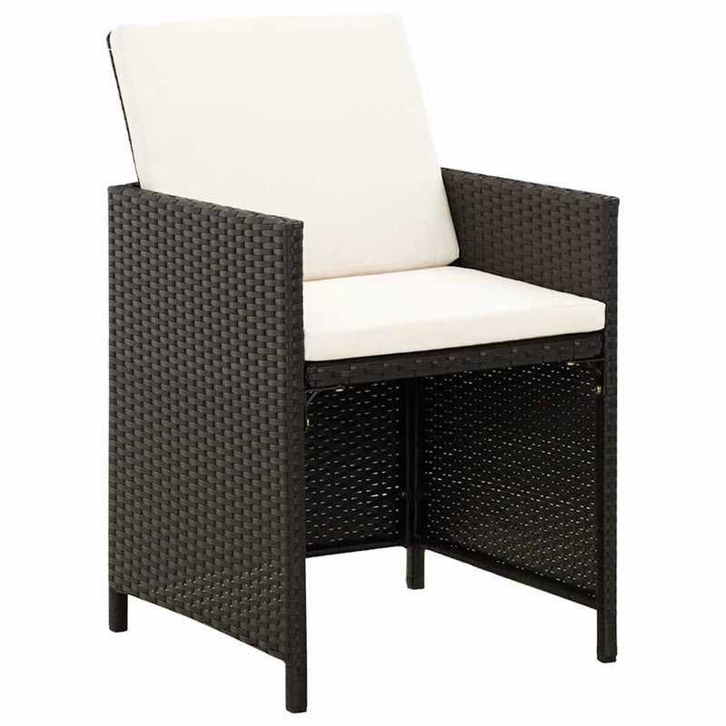 Set scaune de grădină și taburet, 4 piese, negru, poliratan