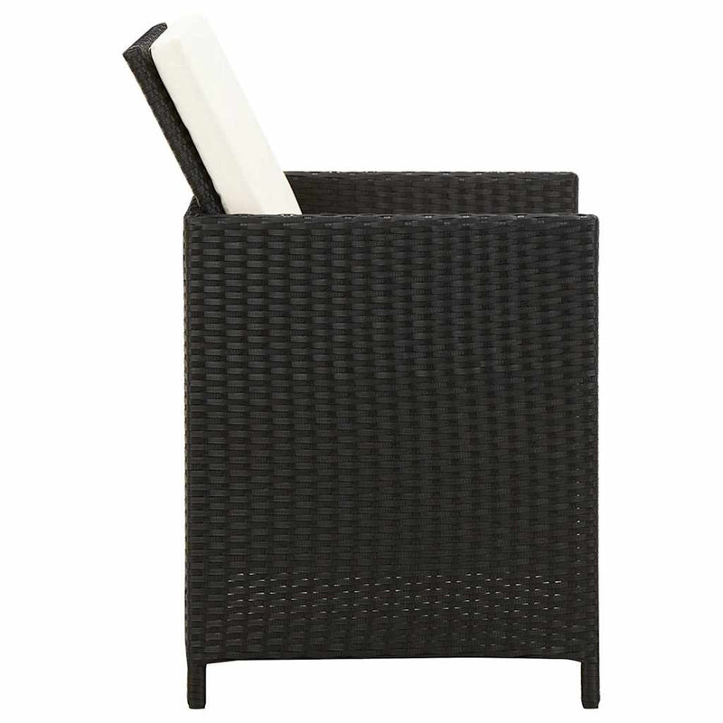 Set scaune de grădină și taburet, 4 piese, negru, poliratan