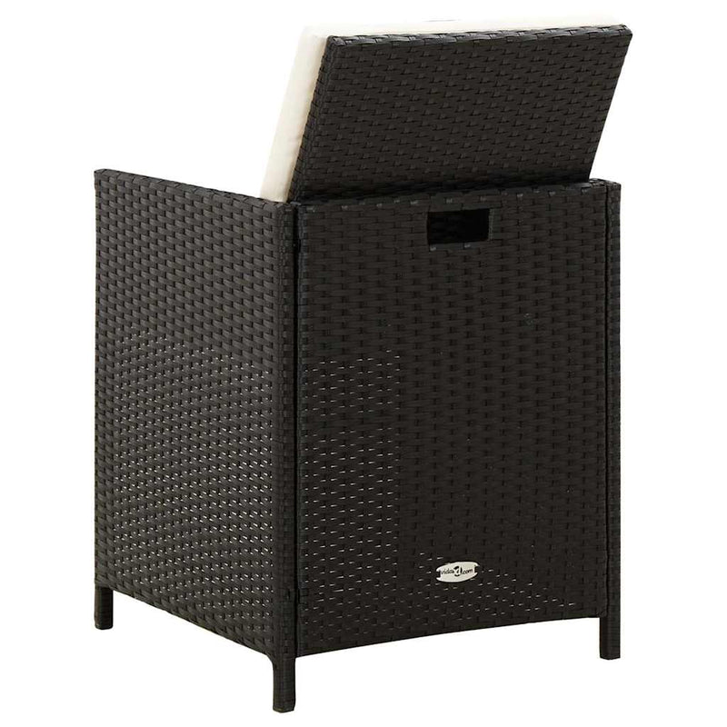 Set scaune de grădină și taburet, 4 piese, negru, poliratan