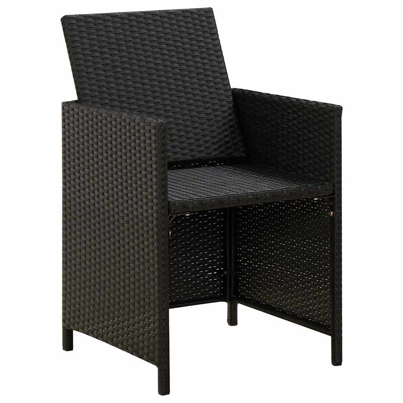 Set scaune de grădină și taburet, 4 piese, negru, poliratan
