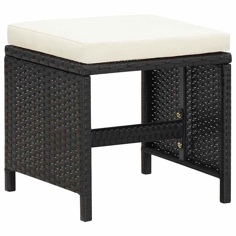 Set scaune de grădină și taburet, 4 piese, negru, poliratan