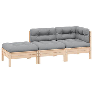 Set mobilier grădină cu perne, 3 piese, gri, lemn masiv pin
