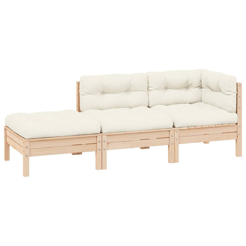 Set mobilier grădină cu perne crem, 3 piese, lemn masiv de pin