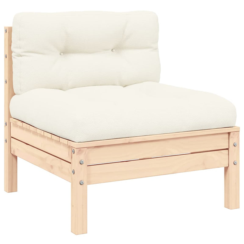 Set mobilier grădină cu perne crem, 3 piese, lemn masiv de pin