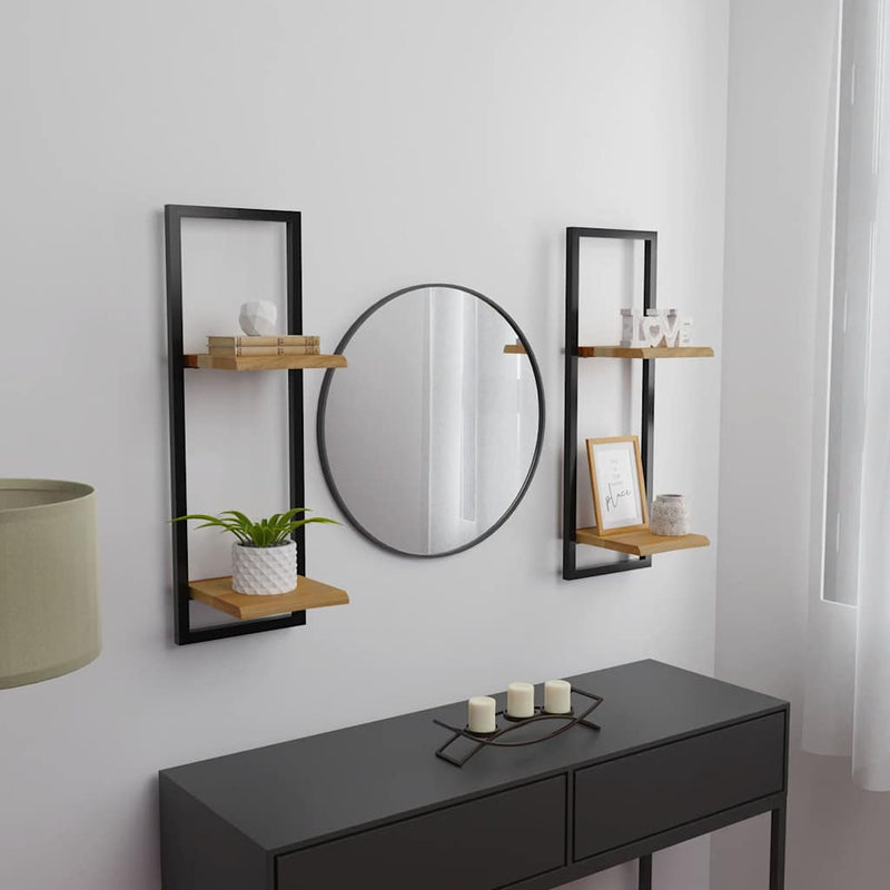 Rafturi de perete 2 buc. 25x25x75 cm lemn masiv acacia/oțel