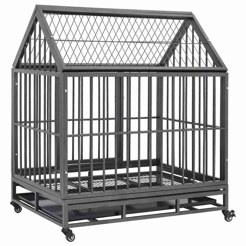 Cușcă de câini cu roți și acoperiș, 92x62x106 cm, oțel