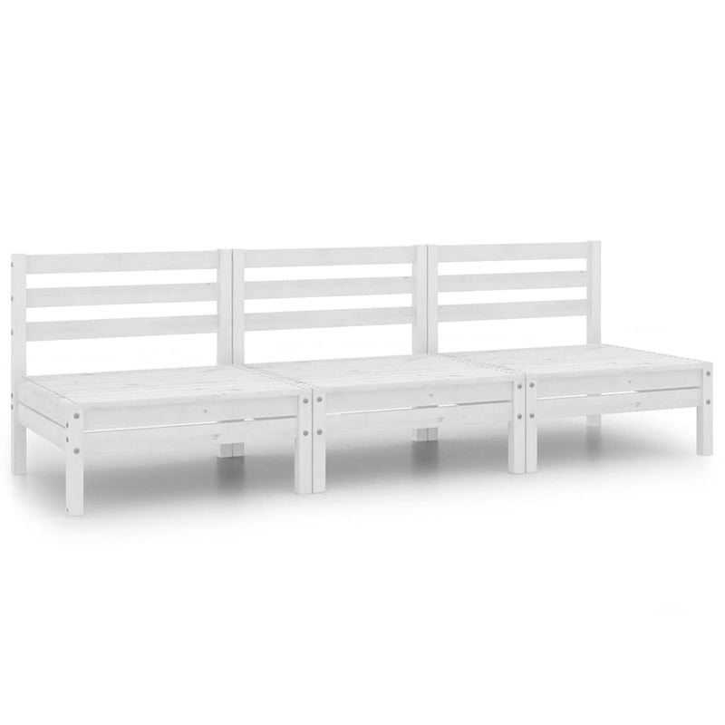 Set mobilier de grădină, 3 piese, alb, lemn masiv de pin