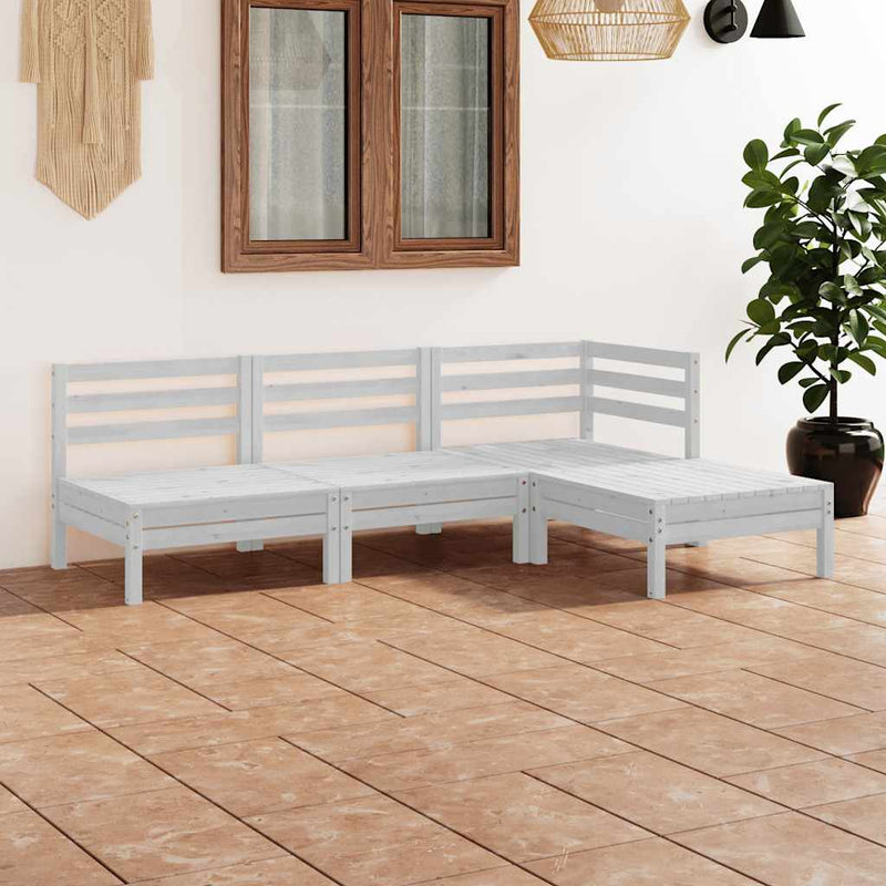 Set mobilier de grădină, 4 piese, alb, lemn masiv de pin
