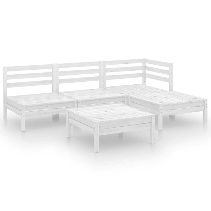 Set mobilier de grădină, 5 piese, alb, lemn masiv de pin