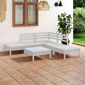 Set mobilier de grădină, 6 piese, alb, lemn masiv de pin