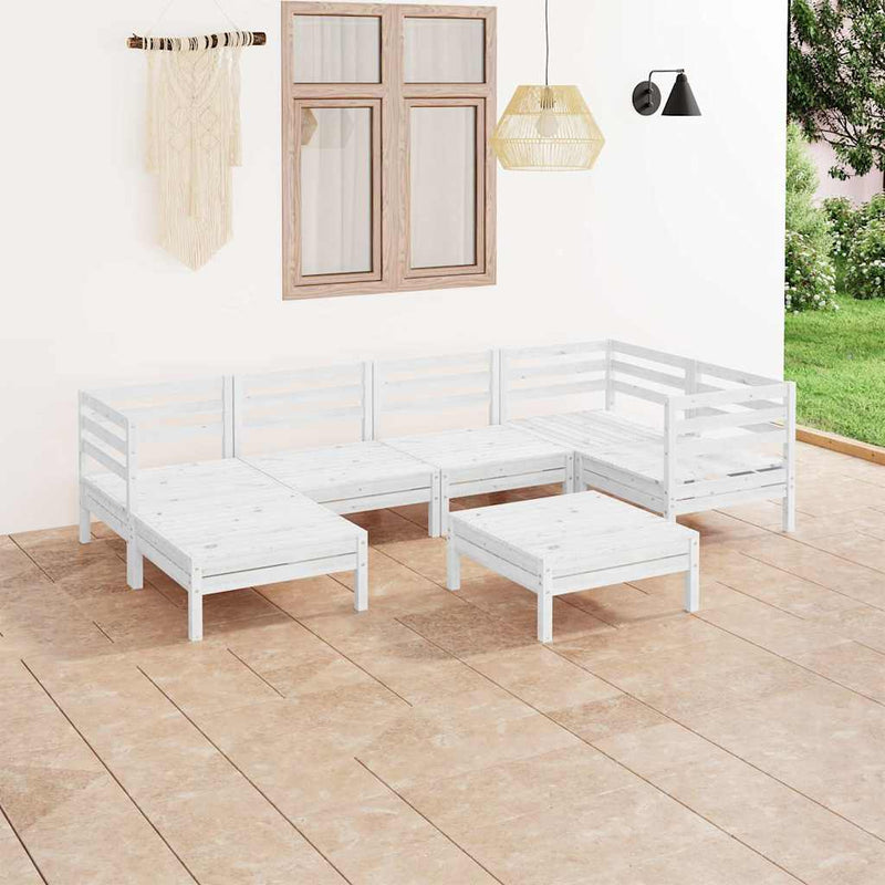 Set mobilier de grădină, 7 piese, alb, lemn masiv de pin