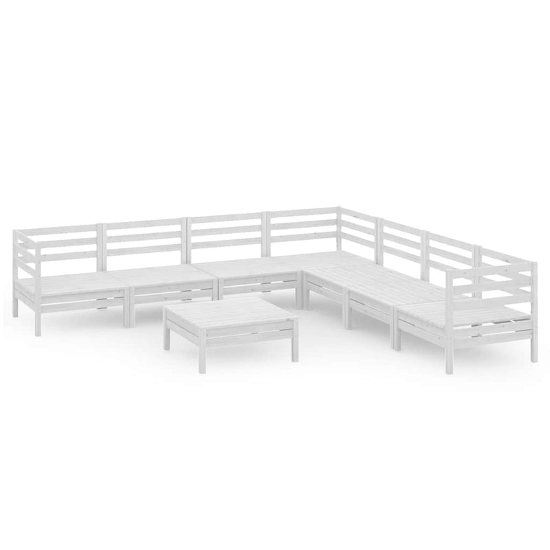 Set mobilier de grădină, 8 piese, alb, lemn masiv de pin